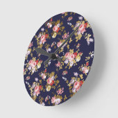 ネイビースタイリッシュブルーピンク金ゴールドボーホフローラ ラウンド壁時計 (傾斜)