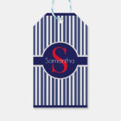 ネイビースタイリッシュブルーレッドストライプのイニシャルモノグラム ギフトタグ (裏面)