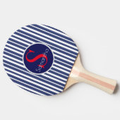 ネイビースタイリッシュブルーレッドストライプのイニシャルモノグラム 卓球ラケット (横)