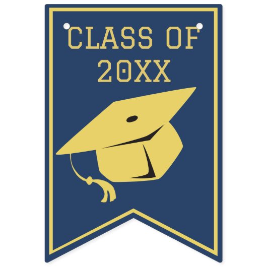 ネイビースタイリッシュブルー卒業党の高級金ゴールド バンティングフラッグ (第1の旗)