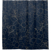 ネイビースタイリッシュブルー金ゴールド手引きフローラ シャワーカーテン (正面)