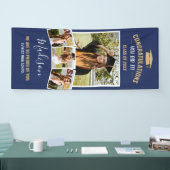 ネイビースタイリッシュブルー4フォトコラージュ卒業 横断幕 (トレードショー)