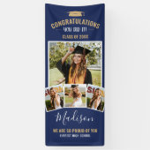 ネイビースタイリッシュブルー4フォトコラージュ卒業 横断幕 (縦)