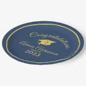 ネイビースタイリッシュ卒業の上品な金ゴールドのパーソナライズ ペーパープレート (アングル)
