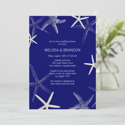 ネイビースターフィッシュデザイナーウェディングシャワー招待状 招待状 (スタンド正面)