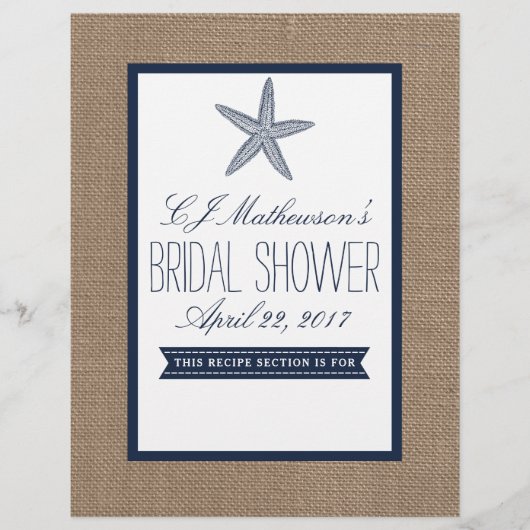 ネイビースターフィッシュビーチブライダルシャワーレシピ分周器 (正面)