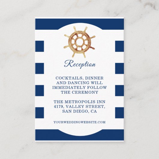 ネイビーステアリングホイ航海のールウェディングレセプション エンクロージャーカード (正面)