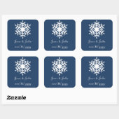 ネイビーステッカーの冬の雪片 スクエアシール (シート)