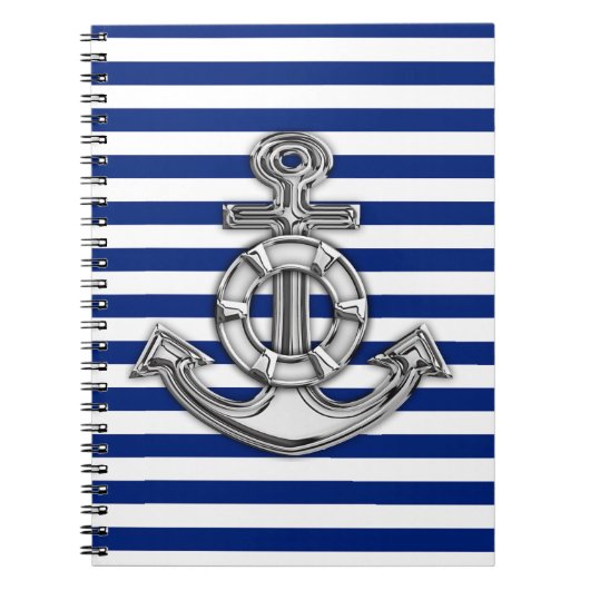 ネイビーストライプにクロームのようなライフセーバー ノートブック (正面)