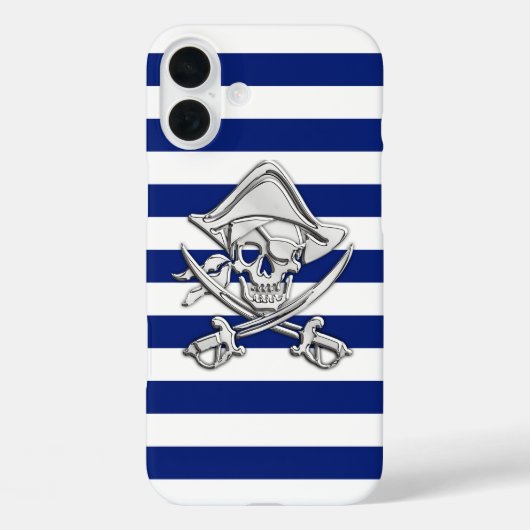 ネイビーストライプにクローム海賊のドクロ Case-Mate iPhoneケース (裏面)