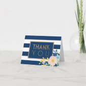 ネイビーストライプのフローラ感謝ノートカード サンキューカード (正面)