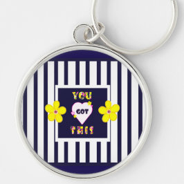 ネイビーストライプのブライトイエローアートフラワー キーホルダー