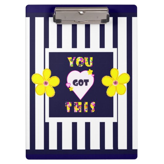 ネイビーストライプのブライトイエローアートフラワー クリップボード (正面)