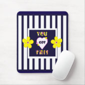 ネイビーストライプのブライトイエローアートフラワー マウスパッド (マウス)