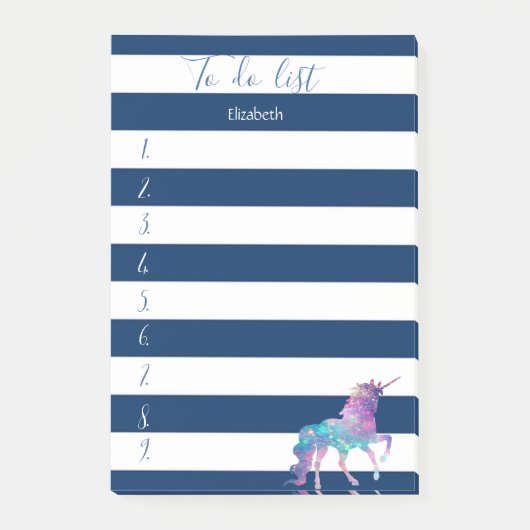 ネイビーストライプのブルー,ユニコーン,リストする ポストイット (正面)