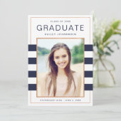 ネイビーストライプの写真を使った卒業発表 案内状 (スタンド正面)