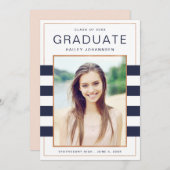 ネイビーストライプの写真を使った卒業発表 案内状 (正面/裏面)
