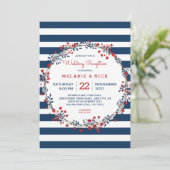 ネイビーストライプの花柄 ウェディングパーティー 招待状 (スタンド正面)