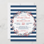 ネイビーストライプの花輪 ブライダルシャワーの招待状 招待状 (正面)