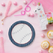 ネイビーストライプの野球紙プレート ペーパープレート (パーティー)