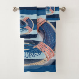 ネイビーストライプウェルカムオンボードウェーブライフブイ バスタオルセット