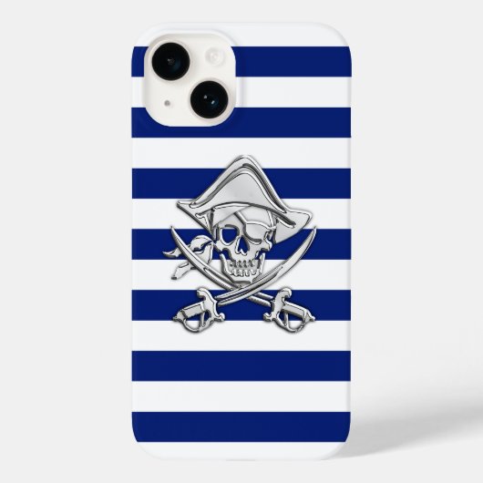 ネイビーストライプクローム海賊ドクロプリント Case-Mate iPhoneケース (裏面)