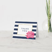 ネイビーストライプサンキューカード&ピンク牡丹 サンキューカード (正面)