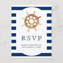 ネイビーストライプズのステアリング航海のウェディングRSVP ポストカード