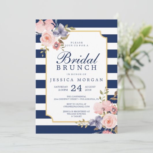 ネイビーストライプズのブライダルシャワー招待 招待状 (スタンド正面)