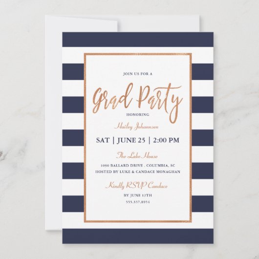 ネイビーストライプズ卒業党招待状 招待状 (正面)