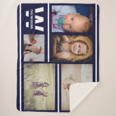 ネイビーストライプズ複数の写真カスタムモノグラム シェルパブランケット (正面)