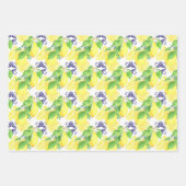 ネイビーストライプズ&ダマスクとイエローレモンのパターン ラッピングペーパーシート (正面3)