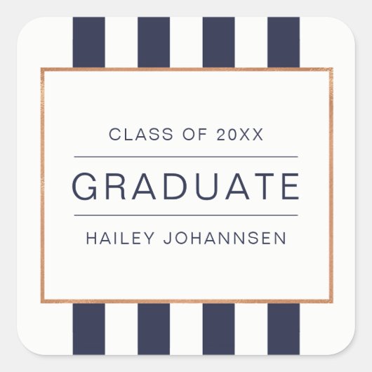 ネイビーストライプパーソナライズされたズ卒業シール スクエアシール (正面)