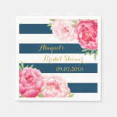 ネイビーストライプピンクウォーターカラーブライダルシャワーナプキンス スタンダードカクテルナプキン (正面)