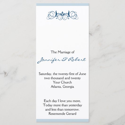 ネイビーストライプフローラアクセント結婚式 プログラム (正面)