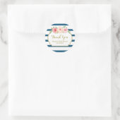 ネイビーストライプフローラピンク赤ちゃんシャワーメッセージカード ラウンドシール (バッグ)