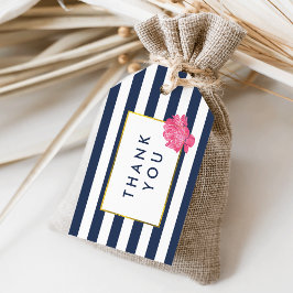 ネイビーストライプブライダルシャワー&ピンク牡丹メッセージカード ギフトタグ