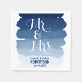 ネイビーストライプブルーのグラデーション水結婚色 スタンダードカクテルナプキン (正面)