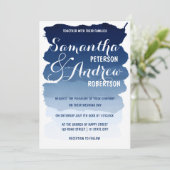 ネイビーストライプブルーのグラデーション水結婚色 招待状 (スタンド正面)