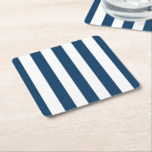 ネイビーストライプブルーのストライプ、パタストライプのーン スクエアペーパーコースター (アングル)