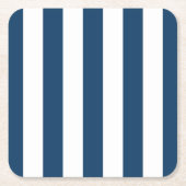ネイビーストライプブルーのストライプ、パタストライプのーン スクエアペーパーコースター (正面)