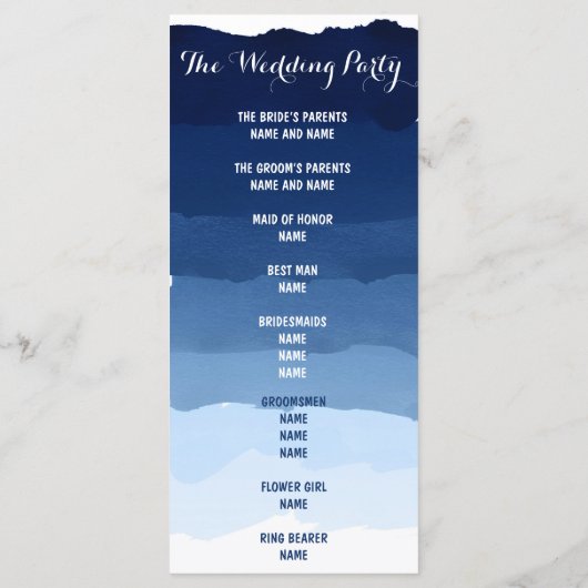 ネイビーストライプブルーの水の色のグラデーション結婚式 プログラム (裏面)