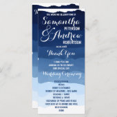 ネイビーストライプブルーの水の色のグラデーション結婚式 プログラム (正面/裏面)