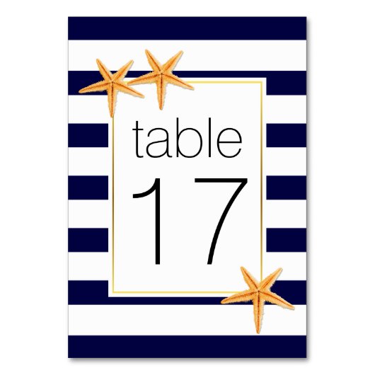 ネイビーストライプブルーの結婚・ヒトデのテーブル番号 テーブルナンバー (正面)