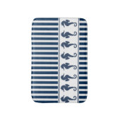 ネイビーストライプブルーの馬と海馬 バスマット (正面縦)