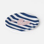 ネイビーストライプブルーハート&ア航海のロ結婚ア ペーパープレート (アングル)