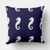 ネイビーストライプブルー枕に白いシーホース クッション (裏面)