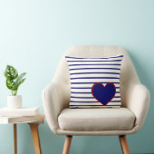 ネイビーストライプブルー赤いハート付き白 クッション (椅子)