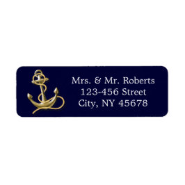 ネイビーストライプブルー金ゴールド航海の結婚いかり ラベル