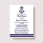 ネイビーストライプモノグラムいかり航海のブライダルシャワー 招待状